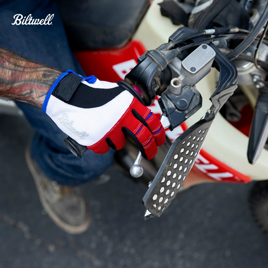 BILTWELL MOTO GLOVES RED/WHITE/BLUE